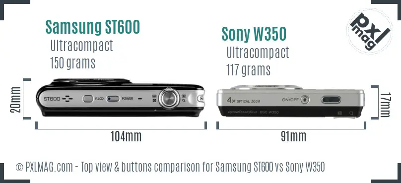 Samsung ST600 vs Sony W350 top view buttons comparison