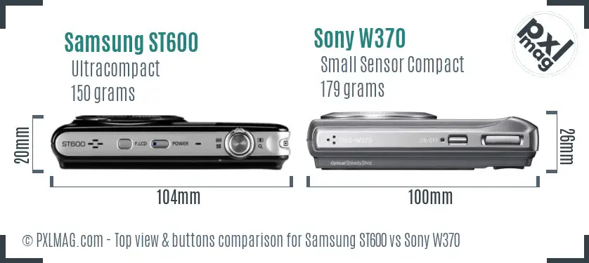 Samsung ST600 vs Sony W370 top view buttons comparison