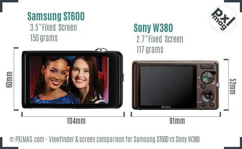 Samsung ST600 vs Sony W380 Screen and Viewfinder comparison