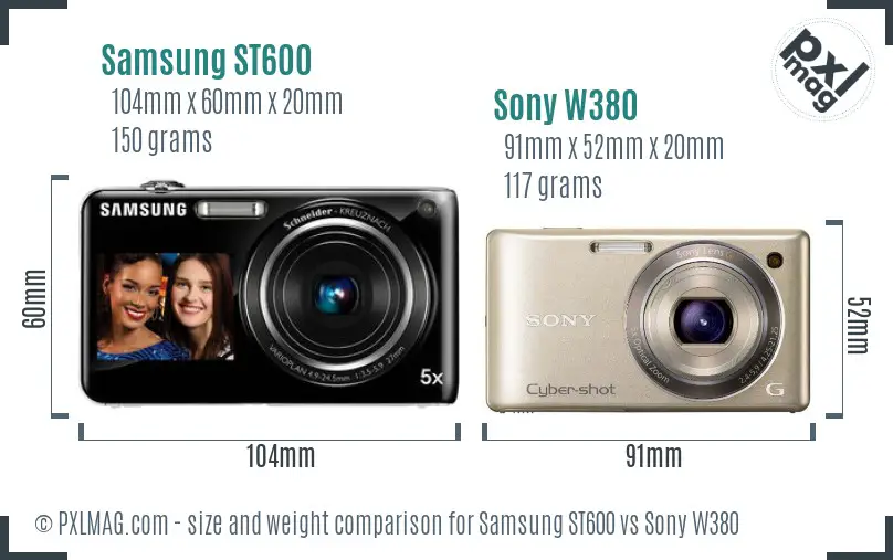 Samsung ST600 vs Sony W380 size comparison