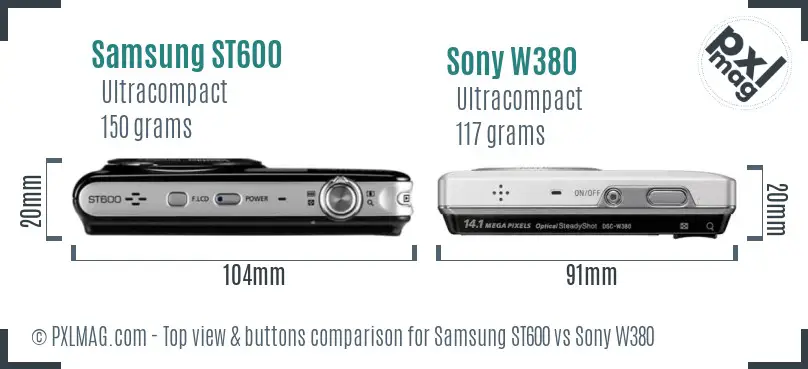 Samsung ST600 vs Sony W380 top view buttons comparison