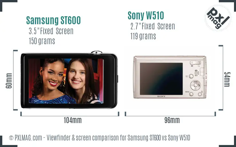 Samsung ST600 vs Sony W510 Screen and Viewfinder comparison