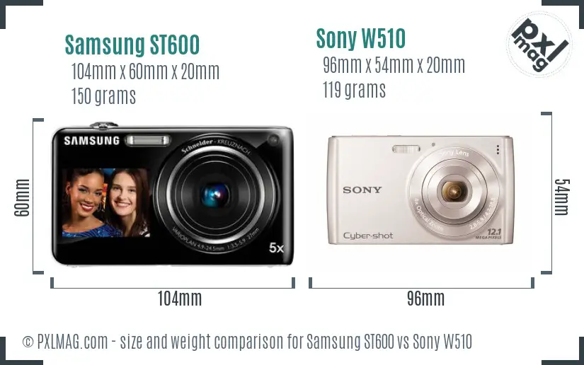 Samsung ST600 vs Sony W510 size comparison