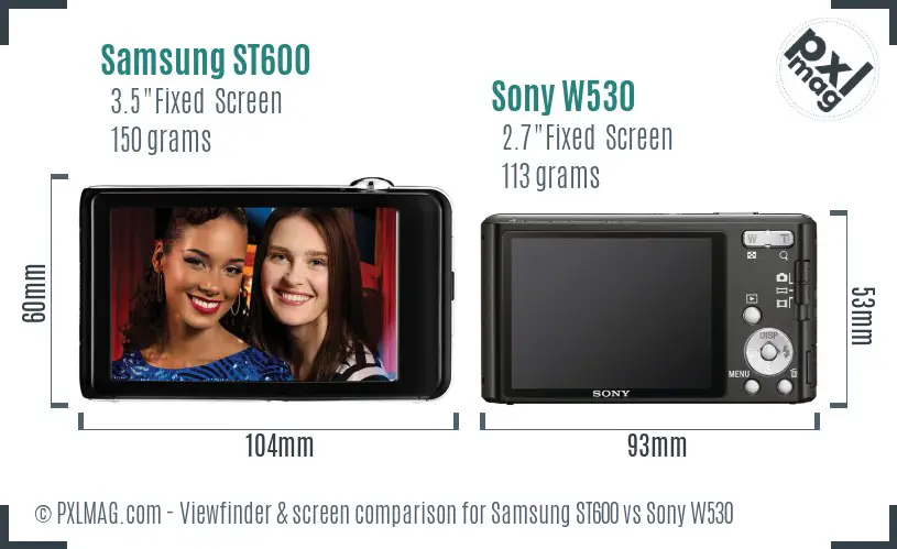 Samsung ST600 vs Sony W530 Screen and Viewfinder comparison