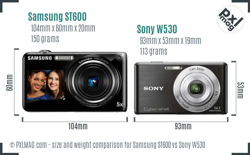 Samsung ST600 vs Sony W530 size comparison