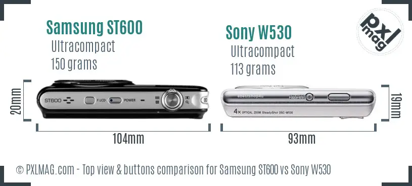 Samsung ST600 vs Sony W530 top view buttons comparison