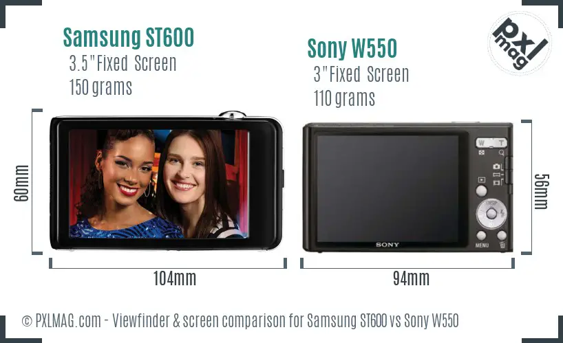 Samsung ST600 vs Sony W550 Screen and Viewfinder comparison