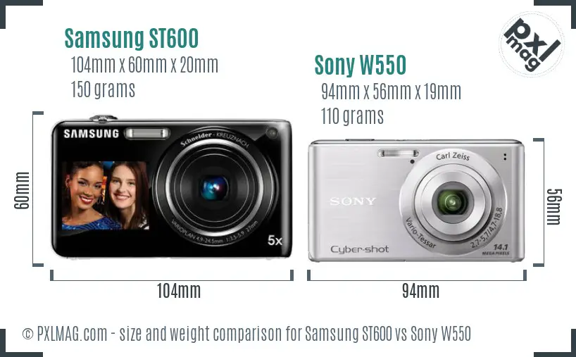 Samsung ST600 vs Sony W550 size comparison