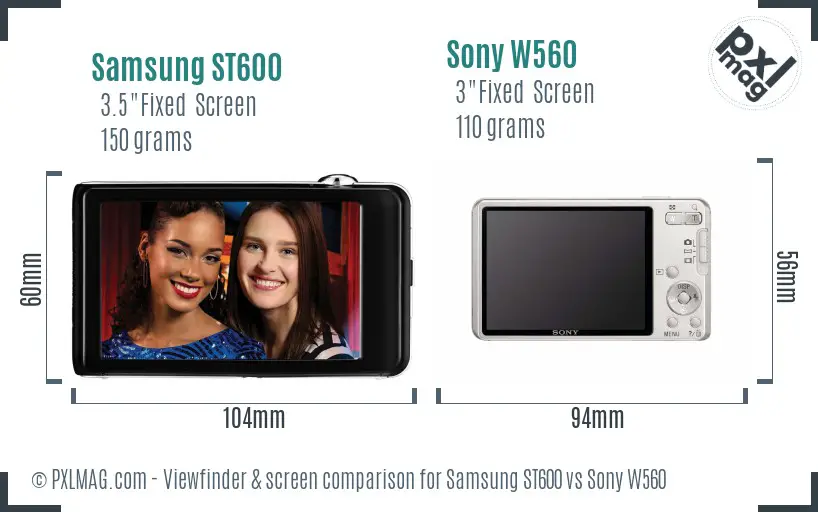 Samsung ST600 vs Sony W560 Screen and Viewfinder comparison