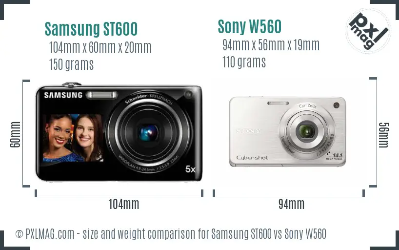 Samsung ST600 vs Sony W560 size comparison