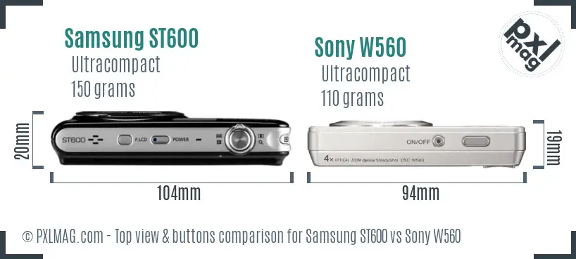 Samsung ST600 vs Sony W560 top view buttons comparison
