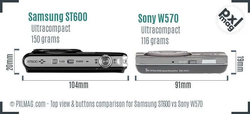 Samsung ST600 vs Sony W570 top view buttons comparison