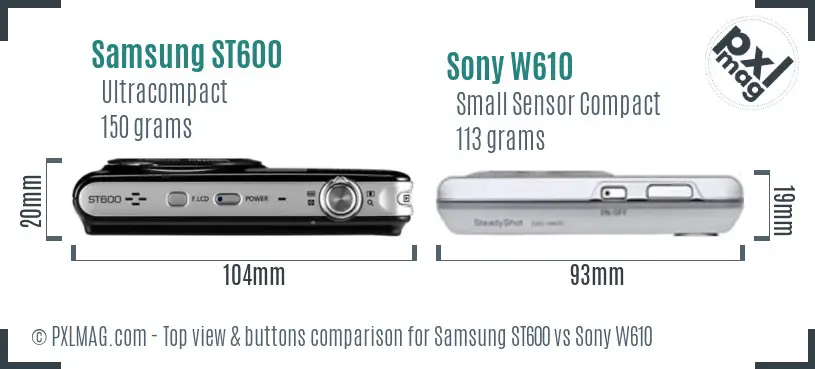 Samsung ST600 vs Sony W610 top view buttons comparison Samsung ST600 vs Sony W610 top view buttons comparison