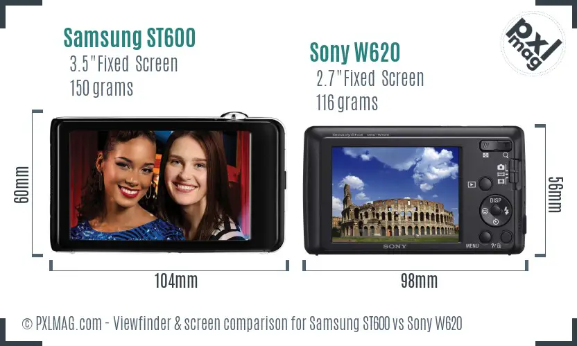 Samsung ST600 vs Sony W620 Screen and Viewfinder comparison