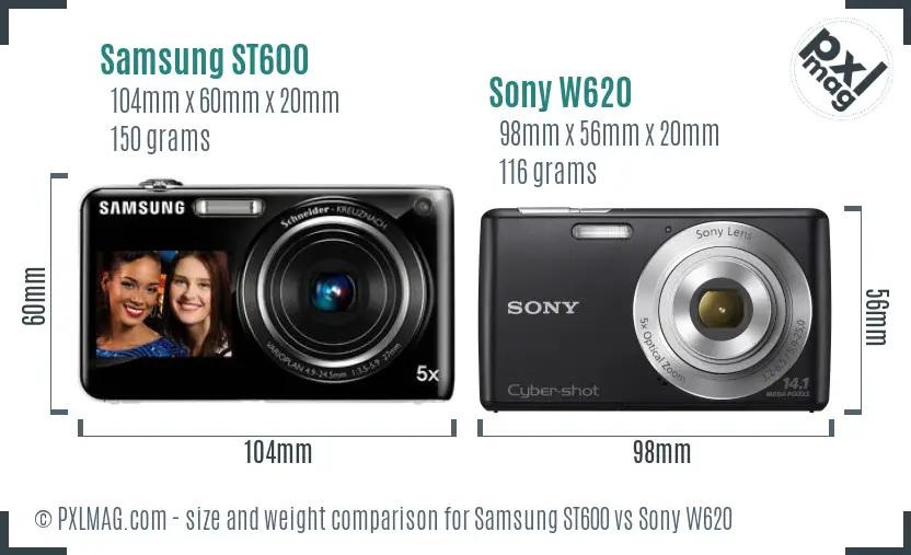 Samsung ST600 vs Sony W620 size comparison