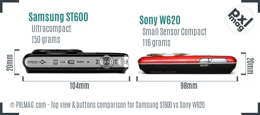 Samsung ST600 vs Sony W620 top view buttons comparison