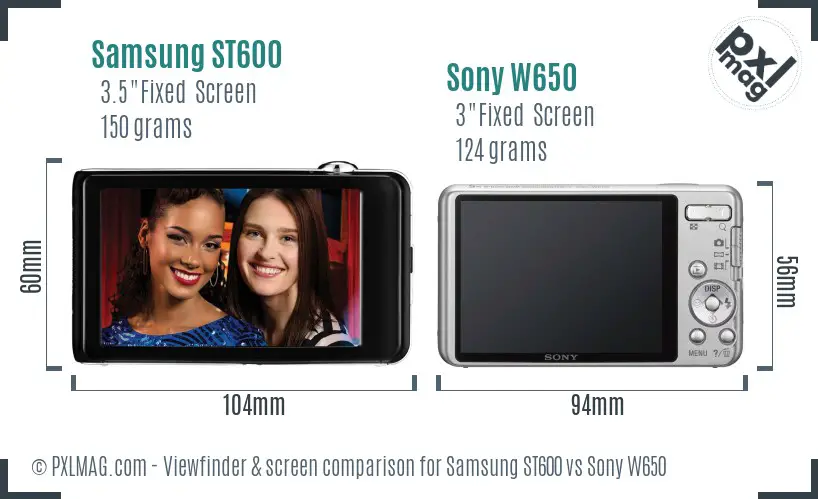 Samsung ST600 vs Sony W650 Screen and Viewfinder comparison