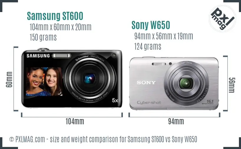 Samsung ST600 vs Sony W650 size comparison