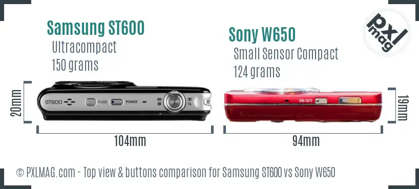 Samsung ST600 vs Sony W650 top view buttons comparison