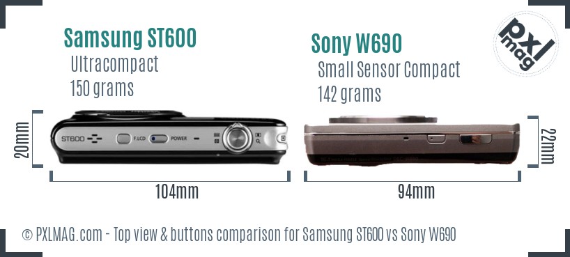 Samsung ST600 vs Sony W690 top view buttons comparison