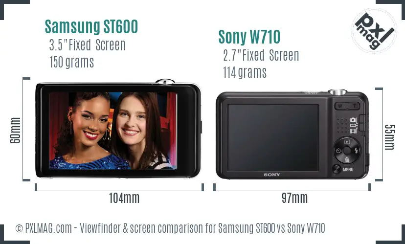 Samsung ST600 vs Sony W710 Screen and Viewfinder comparison