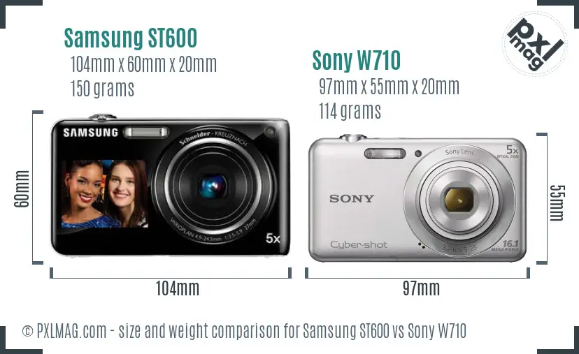 Samsung ST600 vs Sony W710 size comparison