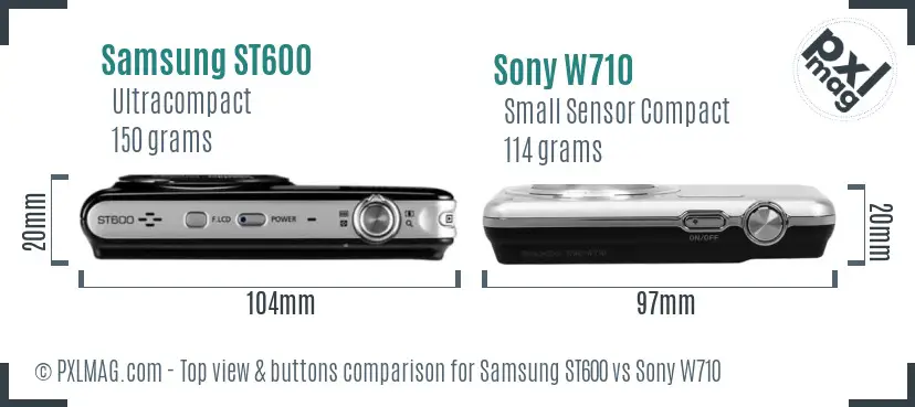 Samsung ST600 vs Sony W710 top view buttons comparison