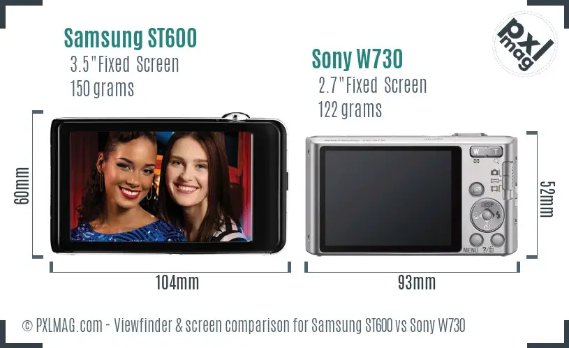Samsung ST600 vs Sony W730 Screen and Viewfinder comparison