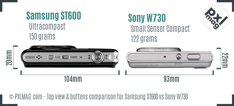 Samsung ST600 vs Sony W730 top view buttons comparison