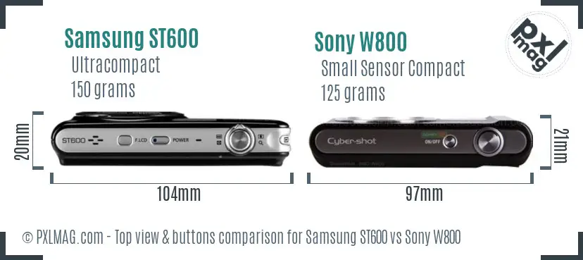 Samsung ST600 vs Sony W800 top view buttons comparison Samsung ST600 vs Sony W800 top view buttons comparison