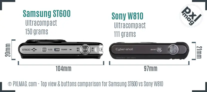 Samsung ST600 vs Sony W810 top view buttons comparison