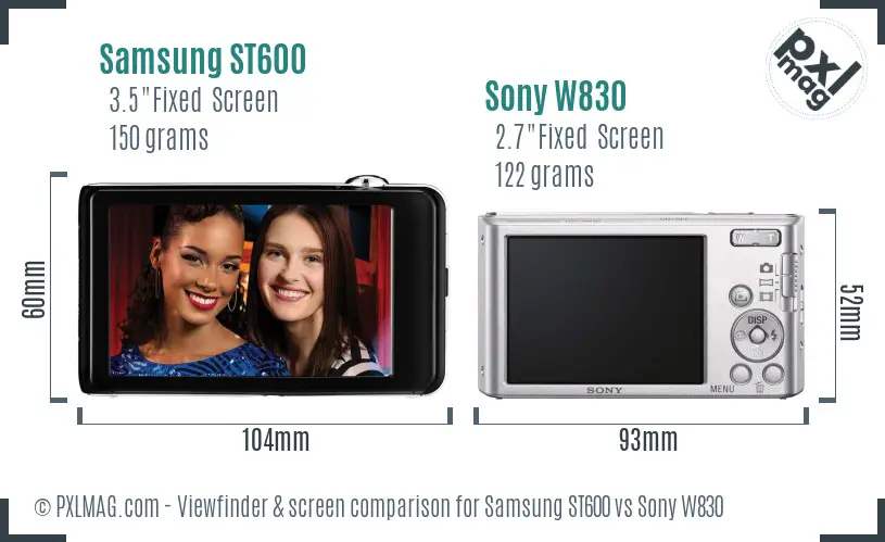 Samsung ST600 vs Sony W830 Screen and Viewfinder comparison