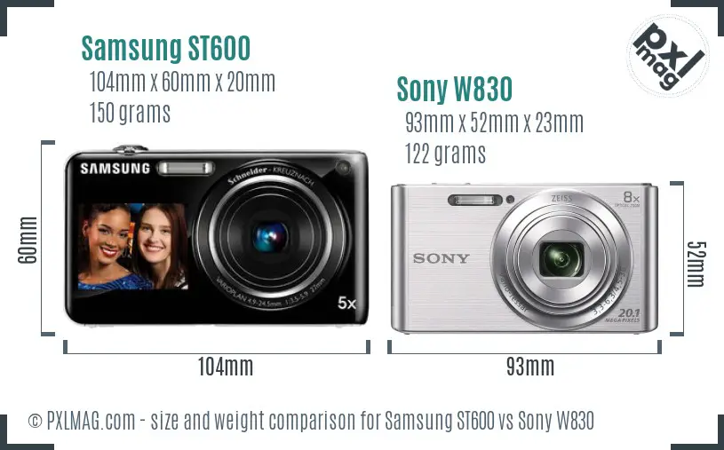 Samsung ST600 vs Sony W830 size comparison