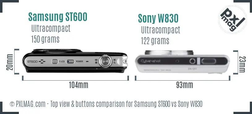 Samsung ST600 vs Sony W830 top view buttons comparison