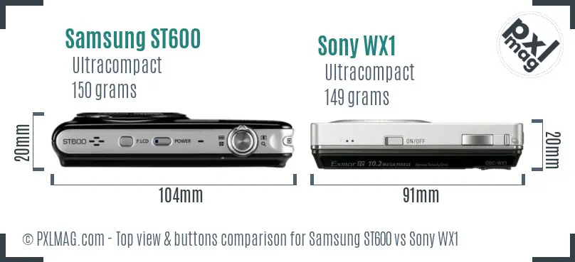 Samsung ST600 vs Sony WX1 top view buttons comparison