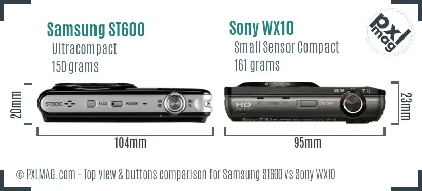 Samsung ST600 vs Sony WX10 top view buttons comparison