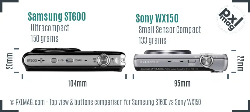Samsung ST600 vs Sony WX150 top view buttons comparison Samsung ST600 vs Sony WX150 top view buttons comparison