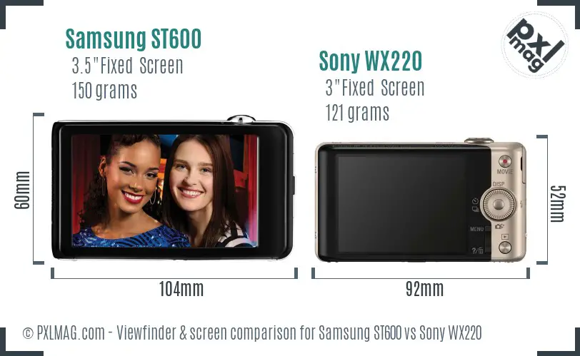 Samsung ST600 vs Sony WX220 Screen and Viewfinder comparison