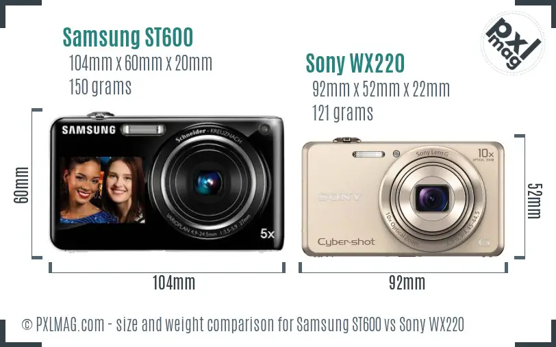 Samsung ST600 vs Sony WX220 size comparison