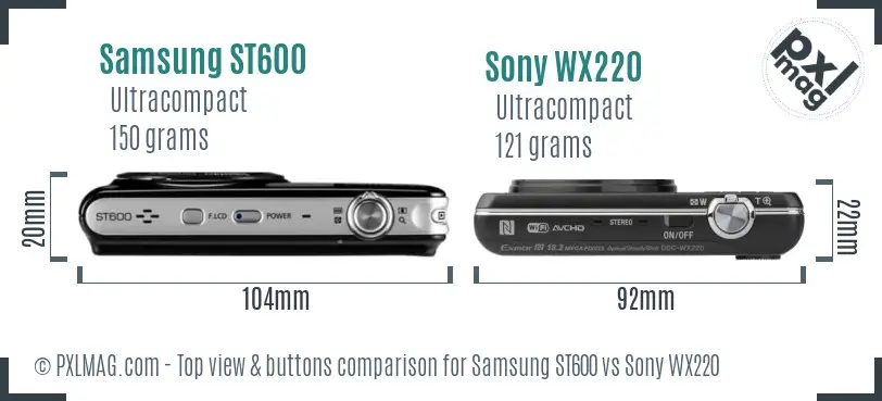 Samsung ST600 vs Sony WX220 top view buttons comparison