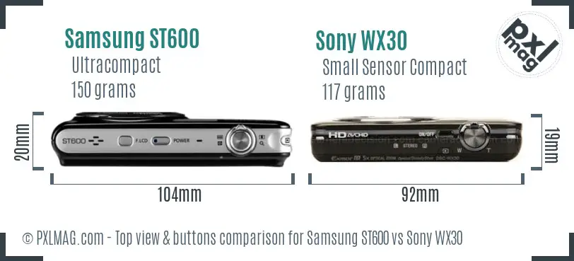 Samsung ST600 vs Sony WX30 top view buttons comparison