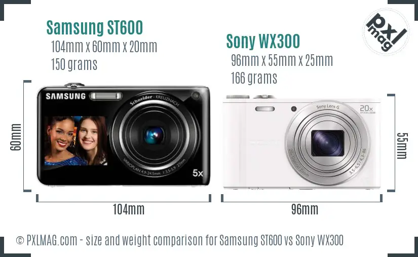 Samsung ST600 vs Sony WX300 size comparison