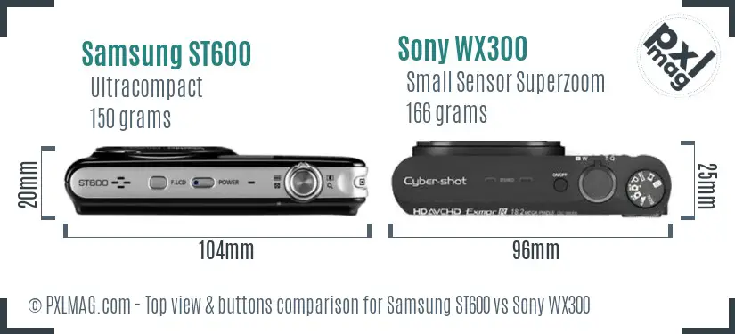 Samsung ST600 vs Sony WX300 top view buttons comparison