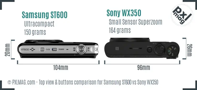 Samsung ST600 vs Sony WX350 top view buttons comparison Samsung ST600 vs Sony WX350 top view buttons comparison