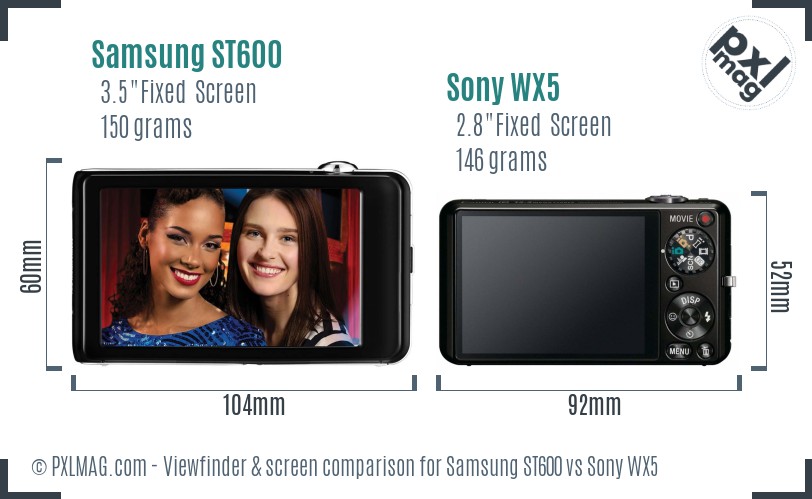 Samsung ST600 vs Sony WX5 Screen and Viewfinder comparison