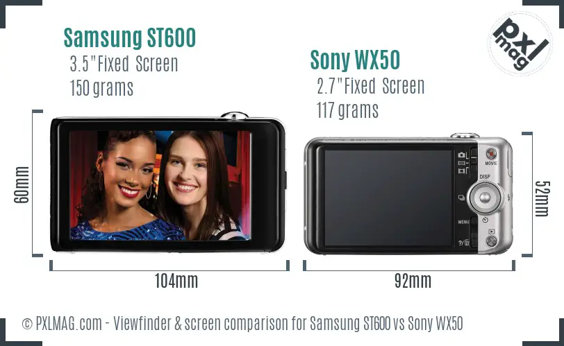 Samsung ST600 vs Sony WX50 Screen and Viewfinder comparison