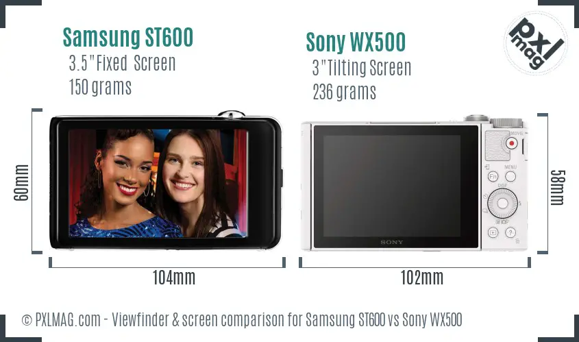 Samsung ST600 vs Sony WX500 Screen and Viewfinder comparison
