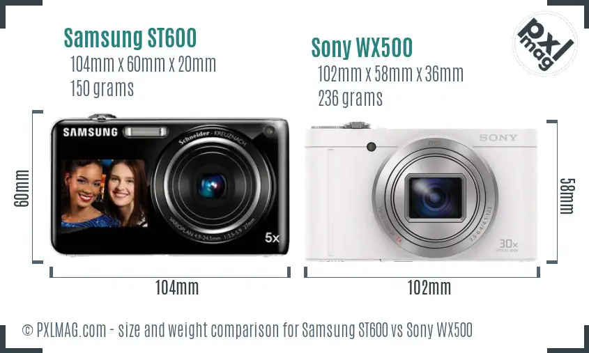 Samsung ST600 vs Sony WX500 size comparison