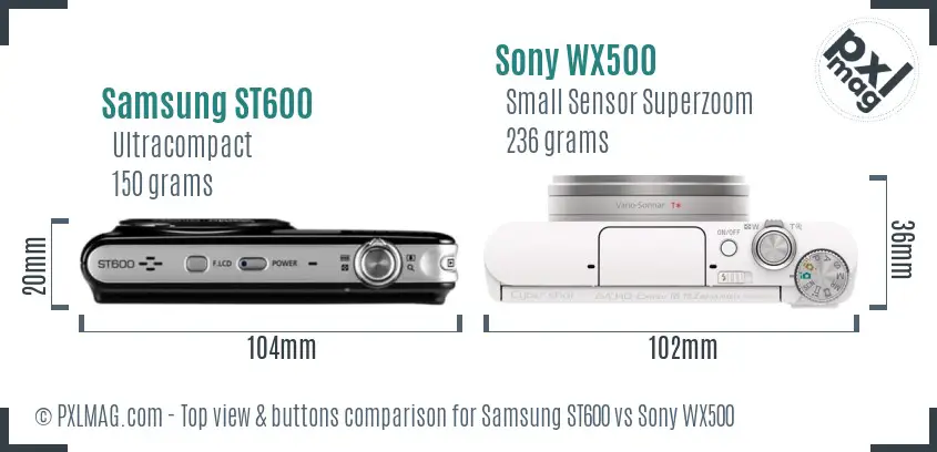Samsung ST600 vs Sony WX500 top view buttons comparison