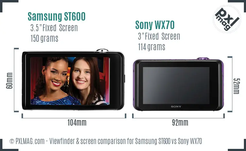Samsung ST600 vs Sony WX70 Screen and Viewfinder comparison